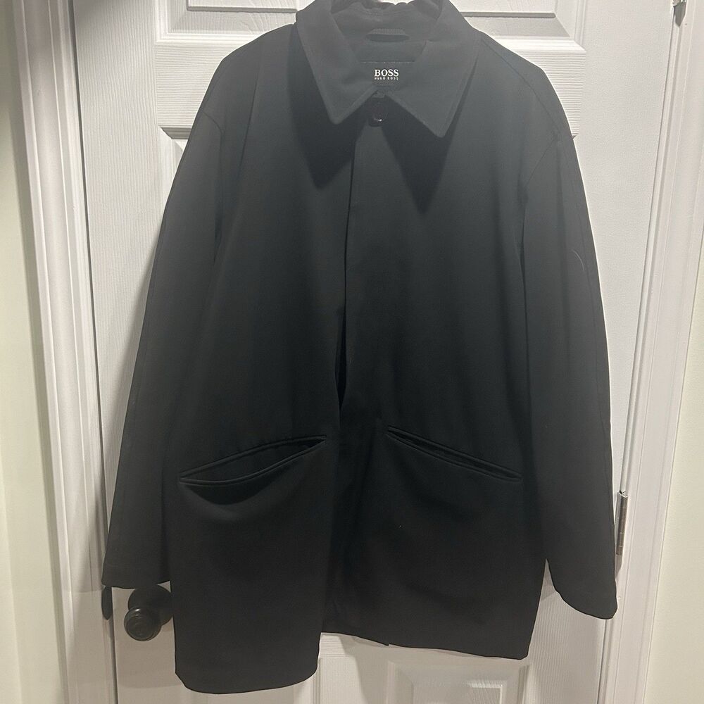 Vintage HUGO BOSS Black Weatherproof Trench Coat jacket Men's L/ EU 50